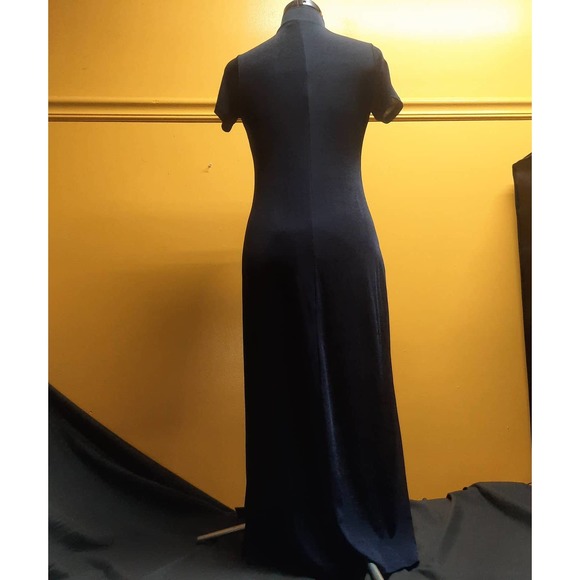 VTG. Y2K Dynamite Navy blue  semi sheer cap sleeve mock neck maxi dress Medium - Picture 2 of 4